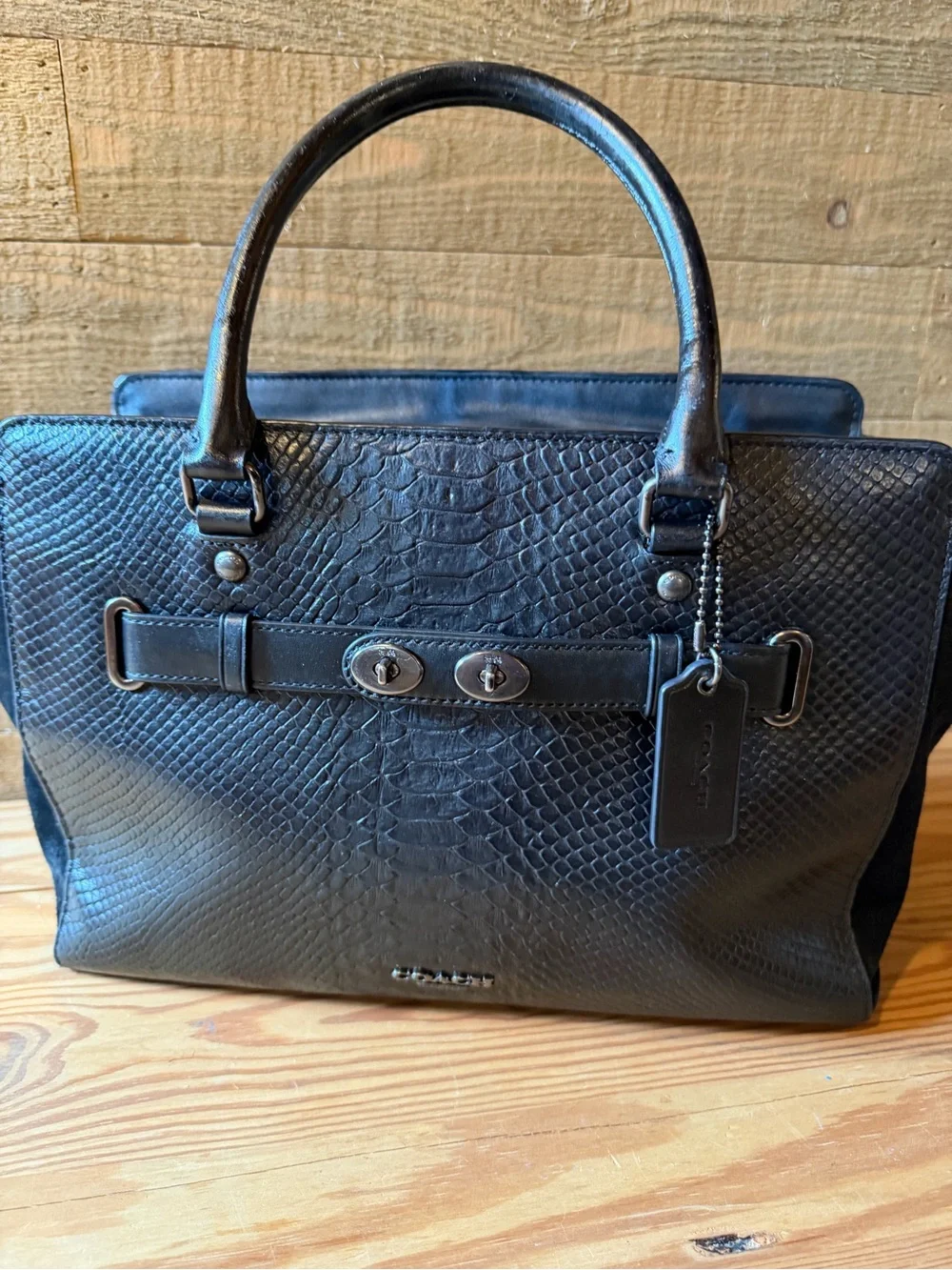 EUC Coach Blake Carryall in Exotic Black Python Embossed Leather and Suede